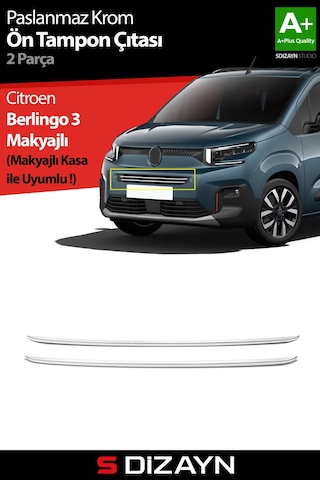 S-dizayn Citroen Berlingo Makyajlı Krom Ön Tampon Çıtası 2 Prç 2024 Üzeri A+ Kalite