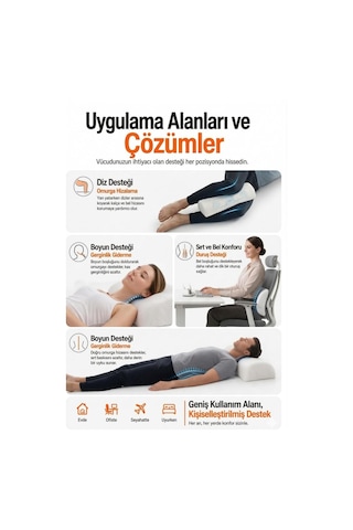 Visco Ortopedik Silindir Yastık - Çok Amaçlı Boyun, Bel Ve Diz Altı Bacak Arası Destek Yastığı