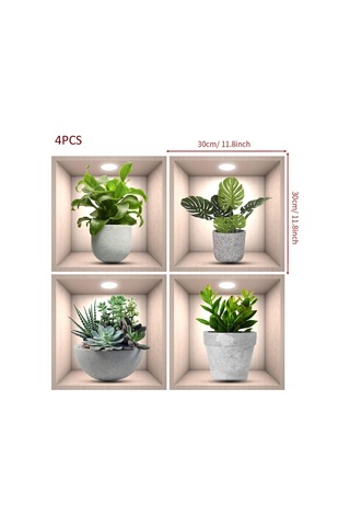 Ruicoo 3d Yeşil Bitki Duvar Sticker'ı - Su Geçirmez, Kolay Yapıştırılabilir, Kişiselleştirilebilir Dekorasyon 30cm X 30cm, 4 Adet Çok Renkli