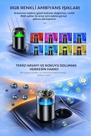 Araç Parfümü 2 Kartuşlu Rgb Işıklı 4 Modlu 800 Mah Şarjlı Aromaterapi Koku Difüzörü 1 Adet