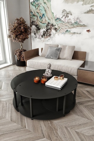 Ravilo Yin Yang 4'lü Orta Sehpa Siyah 90 Cm Siyah