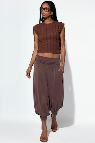 Hiccup Busem Kadın Modal Polyester Kapri Şalvar Pantolon Mocha Kahvesi