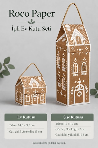 Yılbaşı Ev Temalı İpli Hediye Kutusu Ve Şişelik Seti - 24lü 12+12 , Yeniyıl Kurabiye Ev Temalı Set