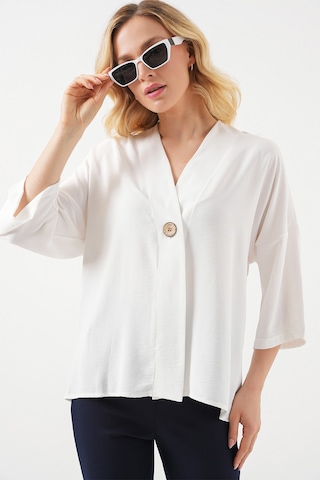 Bigdart Kadın Kısa Kol Oversize Kimono 5969 - Beyaz