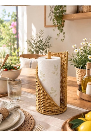 Rattan Hasır Kağıt Havluluk Düzenleyici Organizer 28 14cm Açık Kahverengi