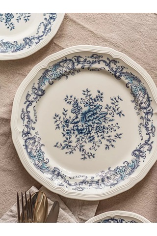 Roomi Seramik Düz Tabak 26 Cm Desenli, Vintage 202452396 Beyaz