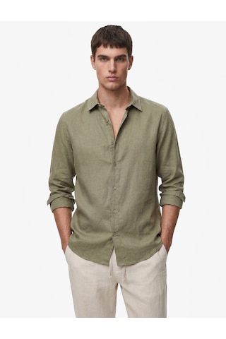 Koton Klasik Yaka Regular Fit Uzun Kollu Keten Gömlek Vizon 6sam60190hw Taba