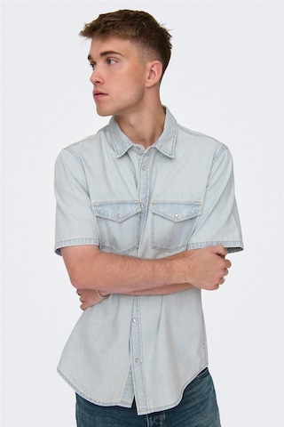 Only & Sons Onsbane 9181 Gua Dnm Ss Shırt Erkek Mavi Denim Gömlek - 22029181 Mavi