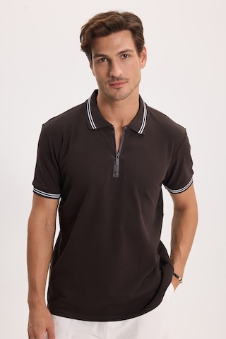 Tudors Erkek Slim Fit Dar Kesim %100 Pamuk Kısa Kollu Fermuarlı Kahverengi Polo Yaka Tişört-51565