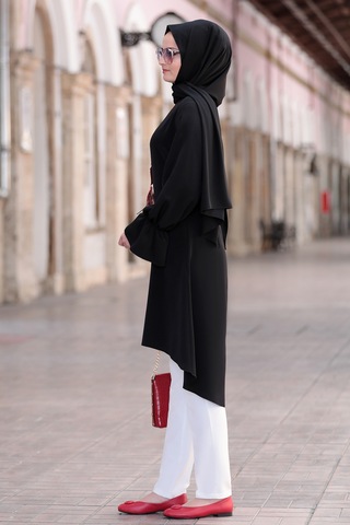 Leman Büyük Beden Tesettür Tunik Siyah