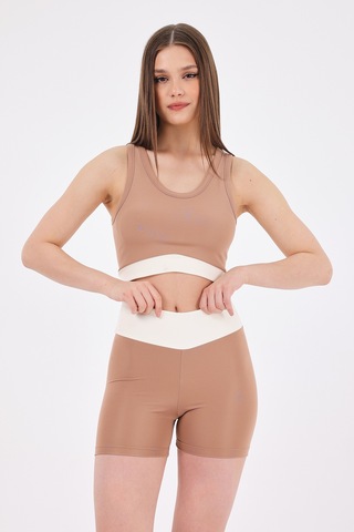 Scorp Sense Kadın Spor Büstiyer Kısa Biker Tayt Takımı Bej STANDART