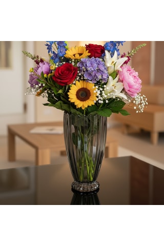 Füme Cam Dekoratif Vazo Füme