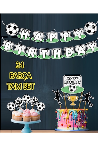 34 Parça Futbol Taraftar Konsept Futbolcu Dev Set Doğum Günü Süsü Banner Pasta Kürdanı Cupcake Kürdanı +0