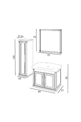 Denko Albatros 80 Cm Mdf Beyaz Banyo Dolabı Takımı + Boy Dolabı Beyaz