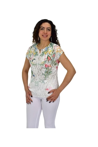 Kadın Kısa Kol Baskılı Bluz Bgl-st04691 Krem