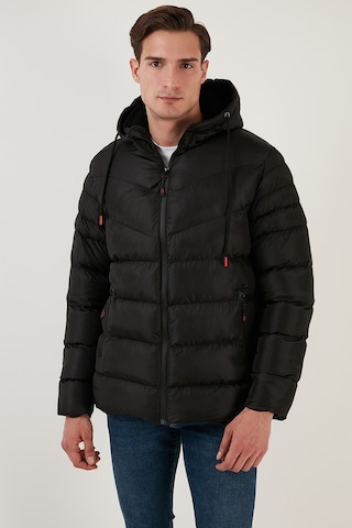 Buratti Peluş Astarlı Kapüşonlu Fermuarlı Slim Fit Şişme Erkek Mont 5762010 Siyah