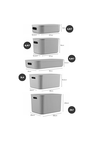 5'li Set Çok Amaçlı Düzenleyici Depolama Kutusu Gri