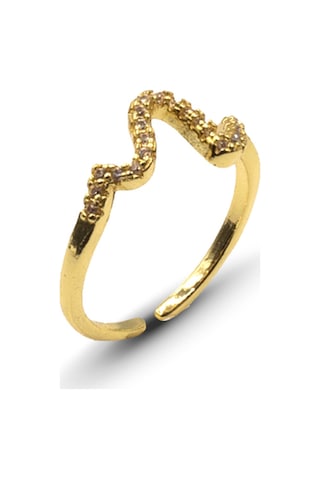 Minimal Zigzag Model Zirkon Taşlı Ayarlanabilir Yüzük Gold Kararmaz Çok Renkli