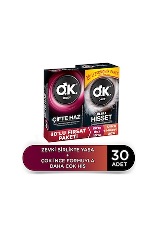 Okey Ultra Hisset Prezervatif 20'li + Çifte Haz Prezervatif 10'lu