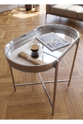 The Mia Sehpa Krom Taşınabilir Aynalı Tepsi 56x32x56 Cm Gümüş