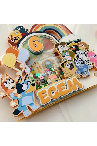 Bluey Karakterleri Temalı İsme Özel Doğum Günü Pasta Süsü