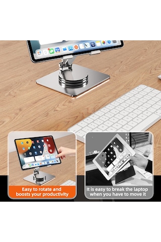 Mt131 Masaüstü Tutucu Soğutma Alüminyum Alaşımlı 360 Dönebilen Katlanabilir Stand Gümüş