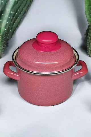 Nishev İtalyan Emaye Mini Derin Tencere 12 Cm 900 Ml Kırmızı Kırmızı