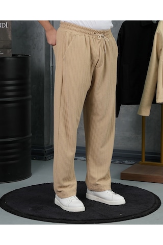 Modefendi Örgülü Model Baggy Kesim Jogger İpli Pantolon Bej
