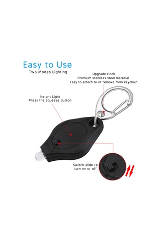 Lemestar 10'lu Mor Kasa Anahtar Zinciri Feneri, Beyaz Led Işık, Basma/kaydırma Anahtarı, Cr2032 Pil Dahil, 5mm Led, 60x22x8mm Boyut Siyah