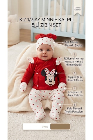 Yağmur Giyim Minicayzen Minnie Kalpli Baskılı %100 Pamuk 5 Parça Bebek Hastane Çıkışı Seti 2048 Çok Renkli Yağmur Giyim Minicayzen Minnie Kalpli Baskılı %100 Pamuk 5 Parça Bebek Hastane Çıkışı Seti 2048 Çok Renkli