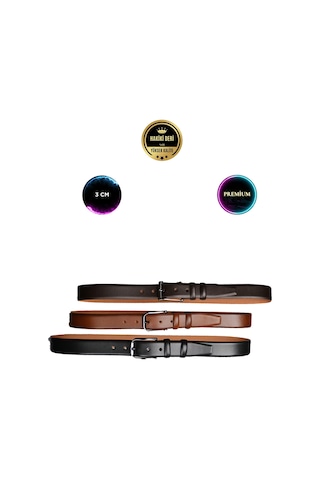 Hakiki Deri Premium 3 Cm Erkek Kemer - 3 Adet Siyah, Taba, Kahverengi Kumaş Çok Renkli
