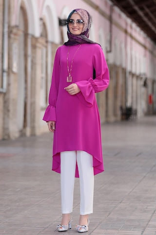 Leman Büyük Beden Tesettür Tunik Fuşya