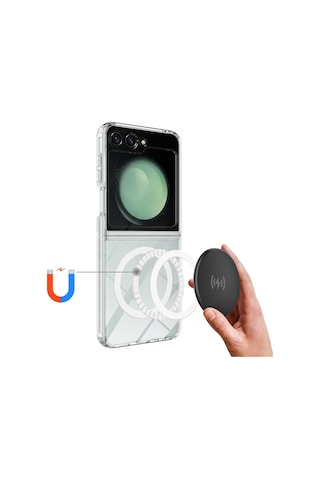 Teleplus Samsung Galaxy Uyumlu Z Flip 7 Fe Kılıf Kamera Korumalı Embos Manyetik Şarj Özellikli Kapak