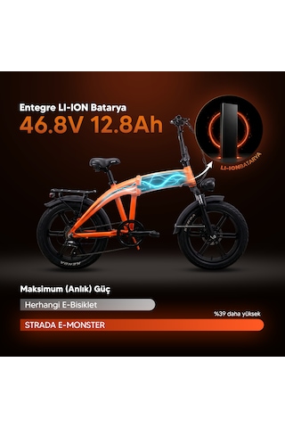 Stradacycles E-monster 20 Jant Katlanabilir Yüksek Torklu Elektrikli Bisiklet Gri