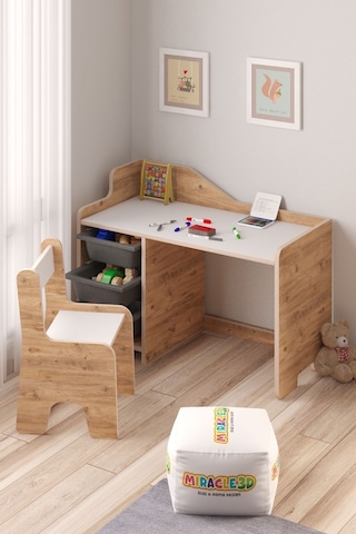 Miracle 3d Çocuk Oyun Aktivite Masası 90x45 Cm 3 Sepetli Çocuk Çalışma Masası - Sırt Dayamalı Sandalye Çam