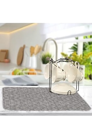 Yıkanabilir Bulasik Kurutma Mati Kurulama Bezi Kurutma Örtüsü Tezgah Üstü Bulaşıklık 40x50 Cm, Gri-1 Diğer