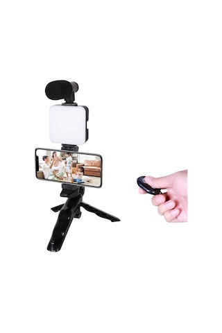 Northcity Led Işıklı Mikrofonlu Telefon Tutucu Vlog Kiti - Bluetooth Kumanda