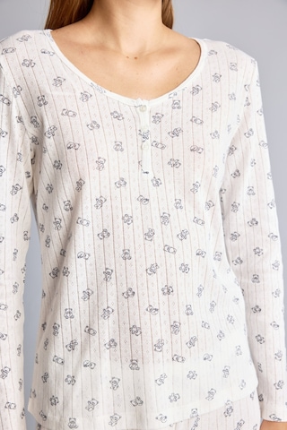 Defacto Çiçekli Düğme Detaylı Regular Fit Uzun Kollu 2li Pijama Takımı F9837ax26auer85 Ekru-er85