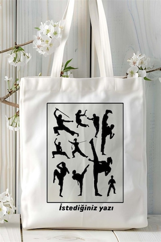 Art Hediye Taekwondo Tekvando Baskılı Bez Çanta Omuz Çantası Kişiye Özel Desen 1 Çok Renkli
