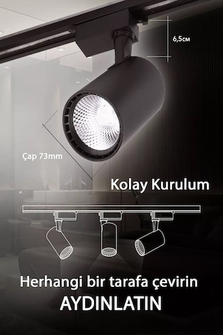 Gün Işığı 30w Siyah Kasa Ray Spot 3 Adet 1 Metre Ray Beraber Set Halinde Siyah - Altın