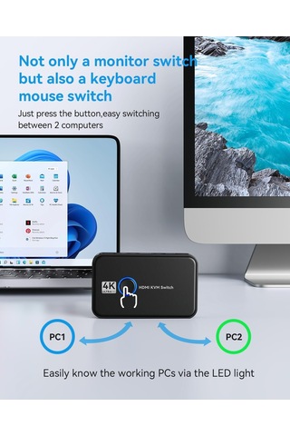 Kvm Anahtarı, Kvm Anahtarı Hdmı, Bir Hd Monitör Ve Klavye Fare Paylaşımı 2 Bilgisayar İçin Usb Kvm Anahtarı, 4k