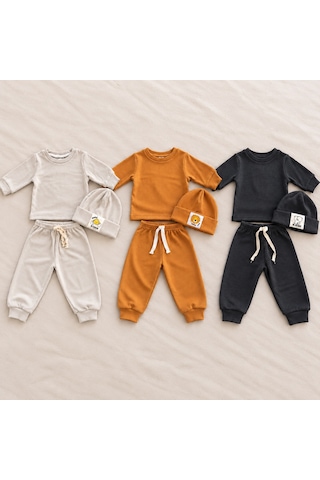 Hukids Unisex Fitilli 3'lü Bebek/çocuk Takımı Antrasit