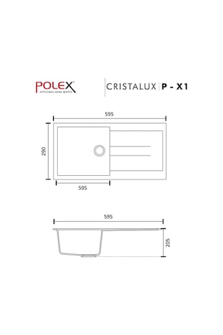 Polex Cristalüx Granit Evye P-X1 Siyah Tezgah Altı Ve Tezgah Üstü Mutfak Evyesi 98x49.5 CM