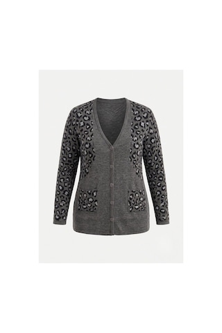 Onno Style Women Simli Leopar Desen Klasik Düğmeli Ceket Gri
