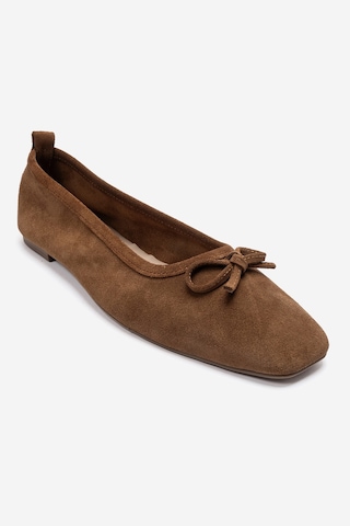 Luvishoes Sosa Taba Süet Hakiki Deri Küt Burunlu Fiyonklu Kadın Babet Ayakkabı