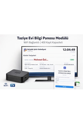 Taziye Evi Bilgi Panosu Modülü Wifi Bağlantılı 400 Kayıt Kapasiteli