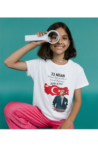 Alpşan Ticaret 23 Nisan Atatürk Baskılı Çocuk Yetişkin Tshirt 23 Nisan T-shirt 31 Beyaz