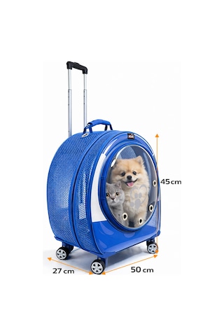 Jumbo Fileli Tekerlekli Kedi Köpek Taşıma Çantası 45 X 50 X 27 Cm Mavi 15 Kg