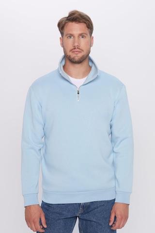Tudors Unisex Relax Fit Rahat Kesim Pamuklu İçi Polarlı Yarım Fermuarlı Mavi Dik Yaka Sweatshirt-31447 Mavi