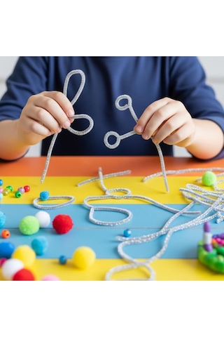 Sanatsal Kağıt Şönil 30 Cm Simli 15'li Karışık Kağıt Ürünleri